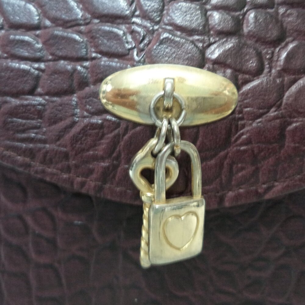 Accessory Works Vintage Croc faux leather tote bag purse w/ heart & lock small - Picture 5 of 15